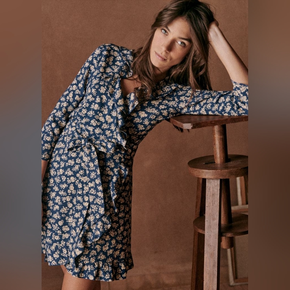 Sezane 3/4 Sleeve Wrap Dress